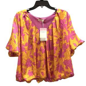 Andthewhy Top Women Pink Orange Satin Floral Cropped Elastic Waist Size XXL NWT